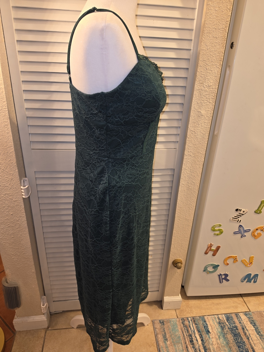 AUW Vintage Dark Green Bodic Slip Dress With Lace & Delicate Bow Size Large - Picture 4 of 11